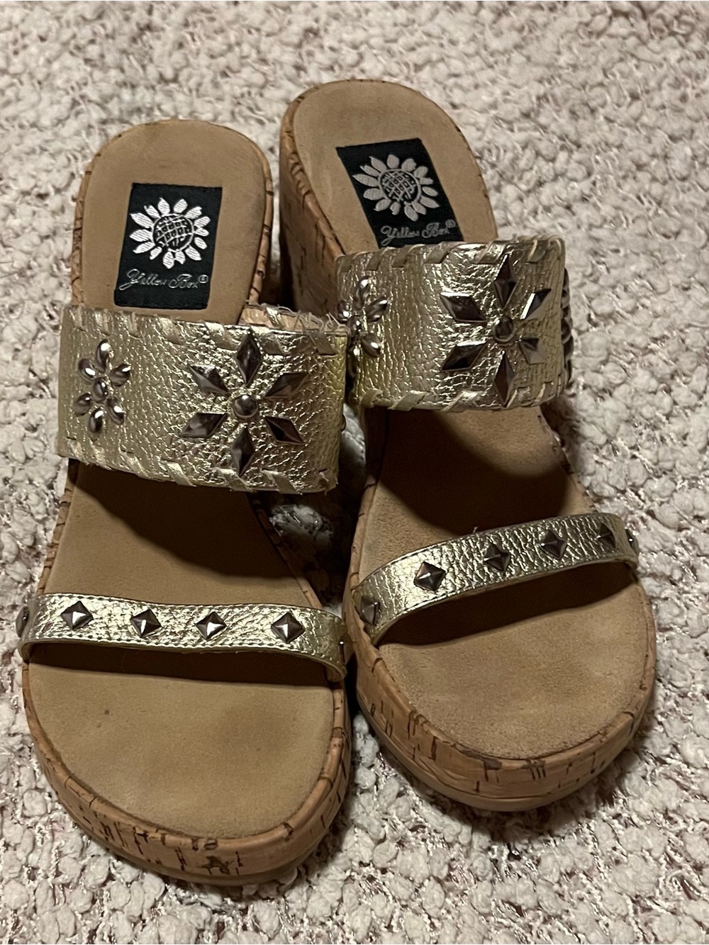 Yellow Box Metallic Gold Wedge Slide Sandals